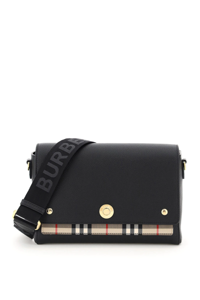 Shop Burberry Note Medium Shoulder Bag In Black,beige