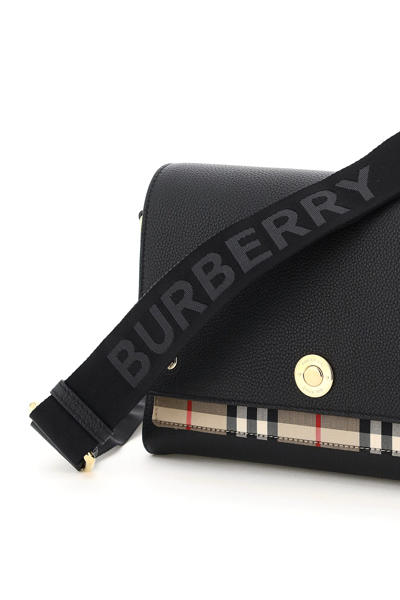 Shop Burberry Note Medium Shoulder Bag In Black,beige