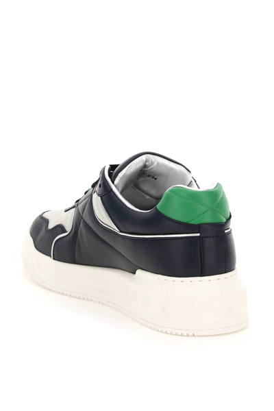 Shop Valentino One Stud Nappa Sneakers In Blue,grey,green