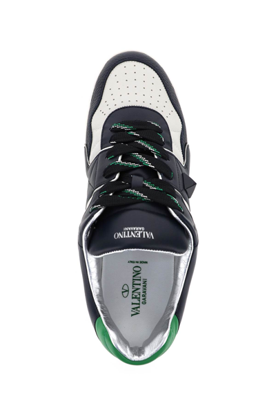 Shop Valentino One Stud Nappa Sneakers In Blue,grey,green