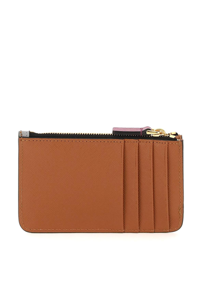 Shop Marni Tricolor Zippered Cardholder In Grey,purple,brown
