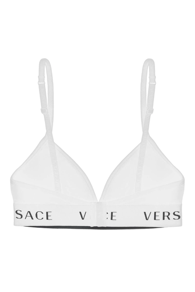 Shop Versace Bikini Top With Logo Band In White,black