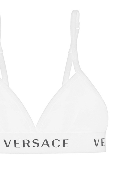 Shop Versace Bikini Top With Logo Band In White,black