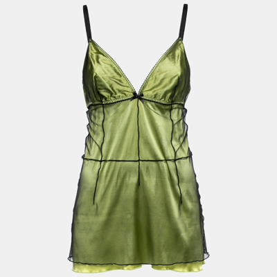 Pre-owned Dolce & Gabbana Underwear Green Silk & Tulle Sleeveless Camisole Xl