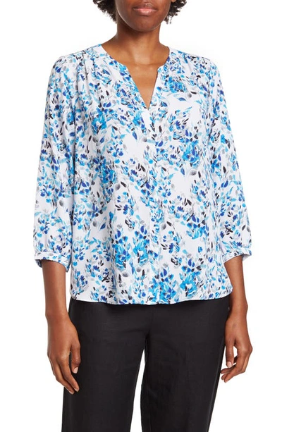 Shop Nydj High/low Crepe Blouse In Blue Willow