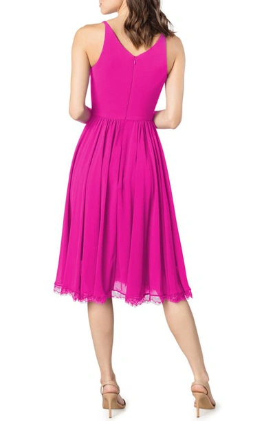 Dress The Population Alicia Mixed Media Midi Dress In Bright Fuchsia