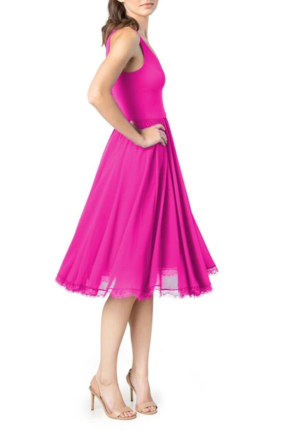 Shop Dress The Population Alicia Mixed Media Midi Dress In Bright Fuchsia