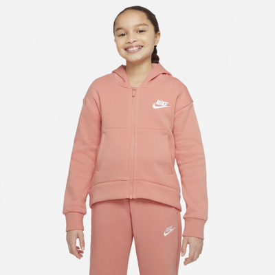 Shop Nike Sportswear Club Fleece Big Kids' Full-zip Hoodie In Light Madder Root,white