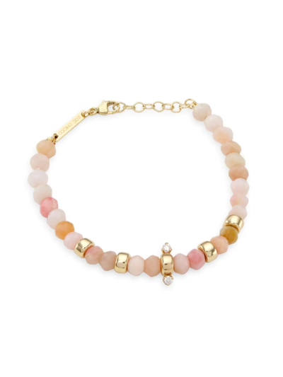 Shop Zoë Chicco Women's 14k Yellow Gold, Pink Opal, & Diamond Beaded Bracelet