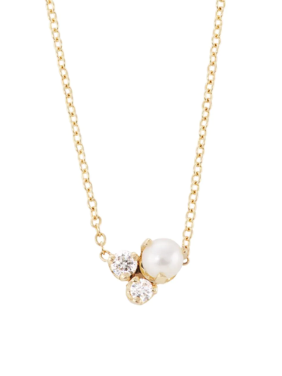 Shop Zoë Chicco Women's 14k Yellow Gold, Diamond, & 4mm Freshwater Pearl Cluster Pendant Necklace
