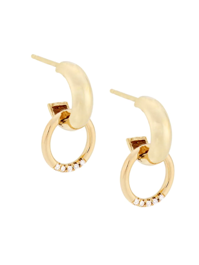 Shop Zoë Chicco Women's 14k Yellow Gold & Diamond Door-knocker Hoop Earrings
