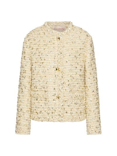 Shop Valentino Women's Sequin-embroidered Tweed Jacket In Ivory Gold