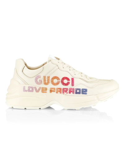 Shop Gucci Women's Rhyton Leather Glitter Logo Sneakers In Ivory