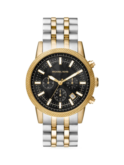 Shop Michael Kors Men's Hutton Two-tone Stainless Steel Bracelet Chronograph Watch In Black