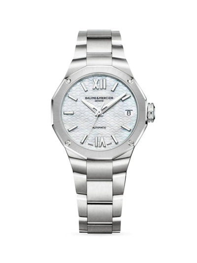 Shop Baume & Mercier Women's Riviera Stainless Steel, Mother-of-pearl & Diamond Bracelet Watch
