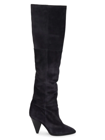 Shop Isabel Marant Women's Riria Suede Knee-high Boots In Faded Black