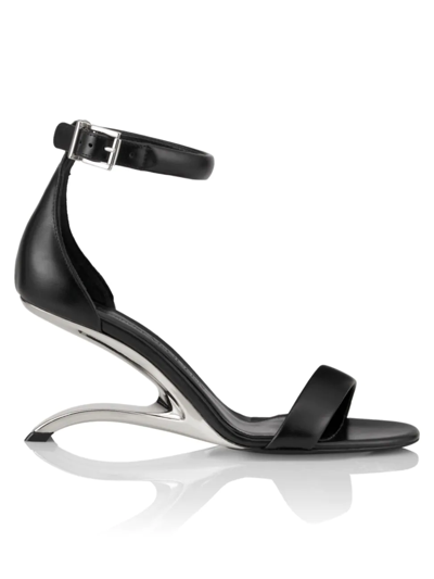Shop Alexander Mcqueen Women's Leather Sculptural-heel Sandals In Black