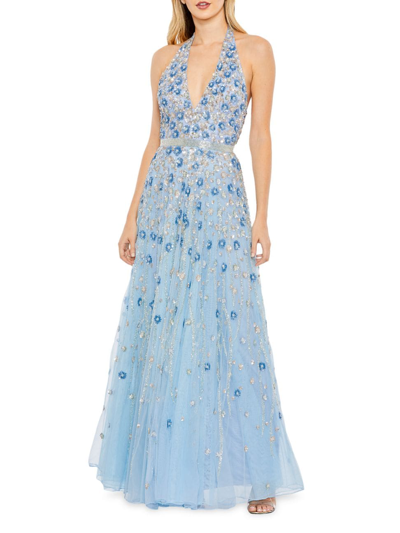 Shop Mac Duggal Women's Embellished A-line Halter Gown In Powder Blue