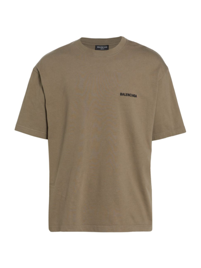 Shop Balenciaga Men's Cotton Logo T-shirt In Taupe Black