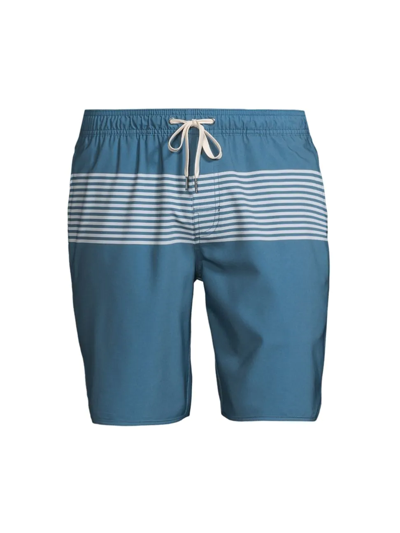 Shop Fair Harbor Men's The Anchor Swim Shorts In White Stripes