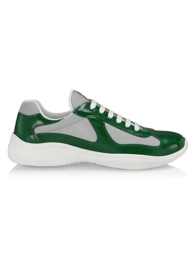 Shop Prada Men's America's Cup Patent Leather & Technical Fabric Sneakers In Verde Argentino