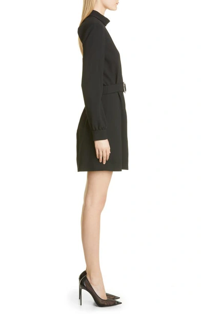 Saint Laurent Wool-cotton Belted A-line Mini Dress In Black