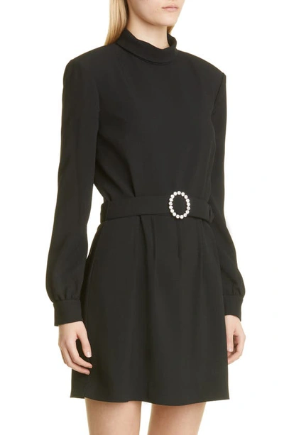 Saint Laurent Wool-cotton Belted A-line Mini Dress In Black
