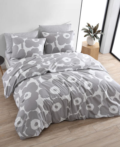 Shop Marimekko Unikko Cotton 3-pc. King Duvet Cover Set In Gray