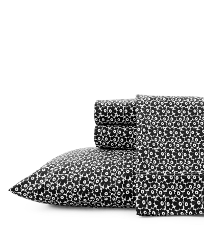 Shop Marimekko Pikkuinen Unikko Cotton Percale 4 Piece Sheet Set, Full In Black Pikkuinen