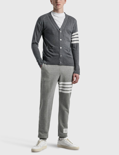 Shop Thom Browne Merino Wool Knit 4-bar Classic V-neck Cardigan In Grey