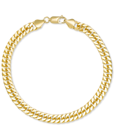 Shop Macy's Men's Curb Link Bracelet In 14k Gold-plated Sterling Silver In Gold Over Silver