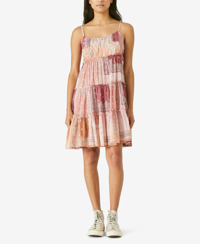 Shop Lucky Brand Cotton Patchwork-print A-line Dress In Pink Multi
