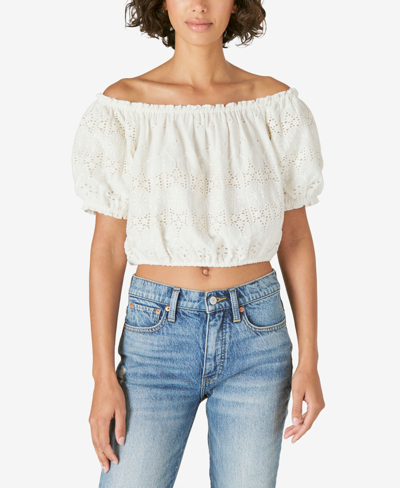 Shop Lucky Brand Lace Cotton Crop Top In White