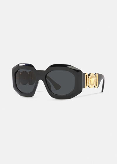 Shop Versace Maxi Medusa Biggie Squared Sunglasses In Black