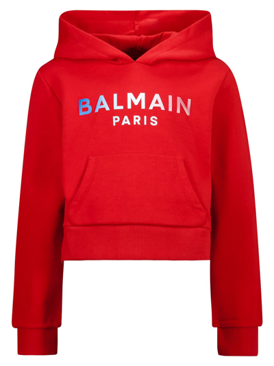 Shop Balmain Kids Red Hoodie For Girls