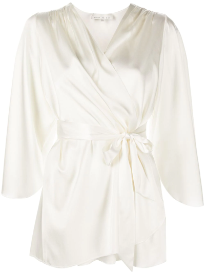 Shop Fleur Du Mal Angel Sleeve Embroidered Silk Robe In White
