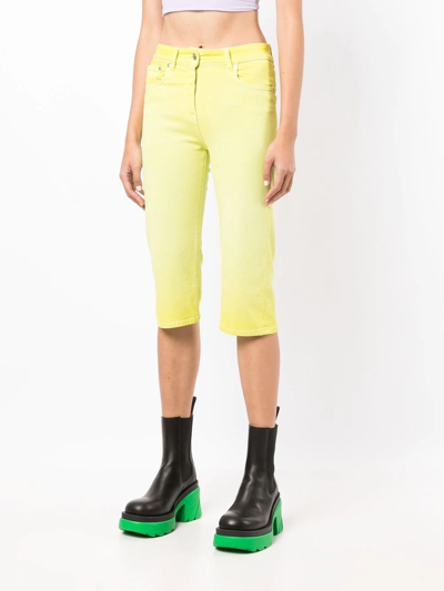 Shop Msgm Mid-rise Cropped Trousers In Yellow