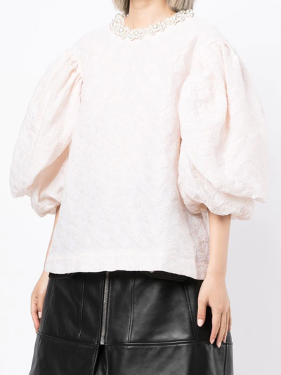 Shop Simone Rocha Cloqué-pattern Puff-sleeve Blouse In Neutrals