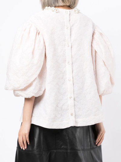 Shop Simone Rocha Cloqué-pattern Puff-sleeve Blouse In Neutrals