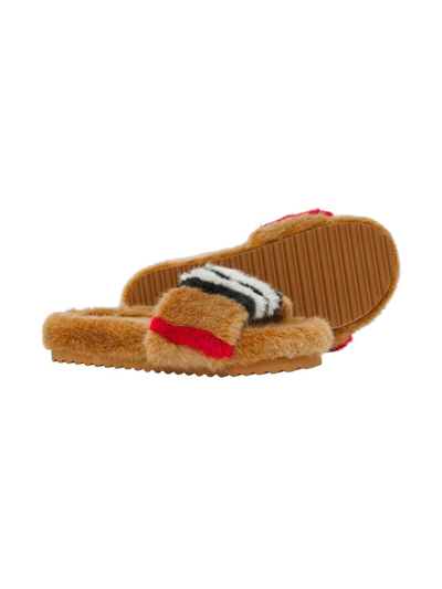 Shop Burberry Icon Stripe Motif Slides In Brown