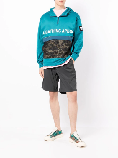 Shop A Bathing Ape Logo-print Hooded Jacket In Blue