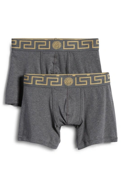 Shop Versace 2-pack Greca Border Boxers In A91m Black/grey