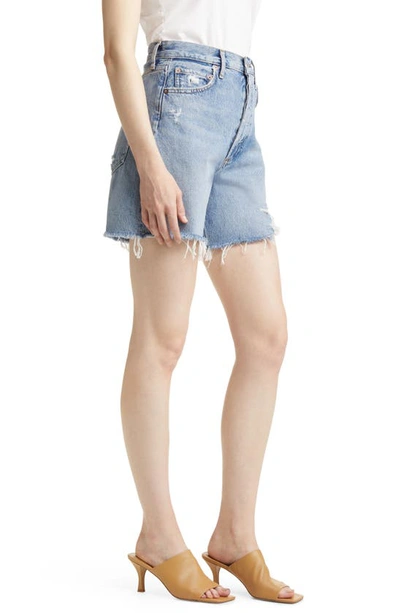 Shop Agolde Stella High Waist Organic Cotton Cutoff Denim Shorts In Deserted