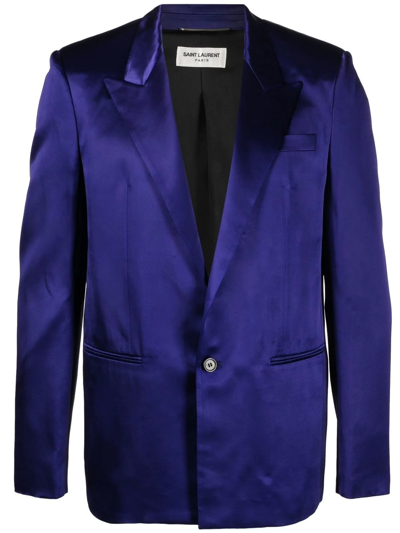 Shop Saint Laurent Satin Single-breasted Blazer In Purple