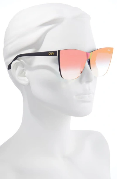 Shop Quay Come Thru 56mm Gradient Cat Eye Sunglasses In Matte Black / Pink Fade Mirror