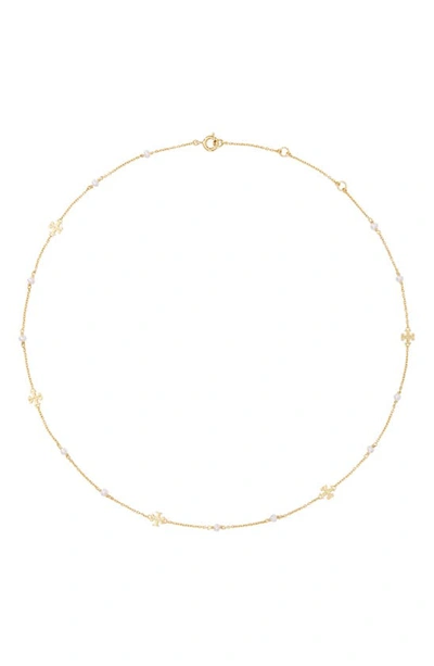 Shop Tory Burch Kira Cultured Pearl Necklace In Tory Gold/ Pearl