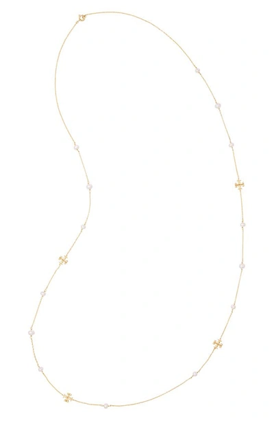 Shop Tory Burch Kira Imitation Pearl Necklace In Tory Gold/ Pearl