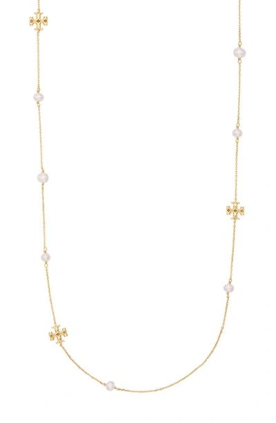 Shop Tory Burch Kira Imitation Pearl Necklace In Tory Gold/ Pearl