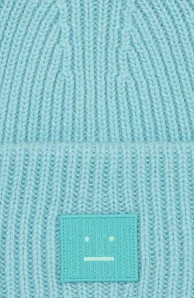 Shop Acne Studios Pansy Face Patch Rib Wool Beanie In Turquoise Blue