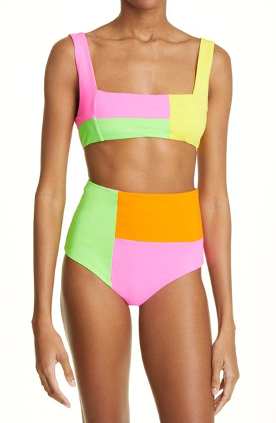 Shop Mara Hoffman Lydia Colorblock High Waist Bikini Bottoms In Multi
